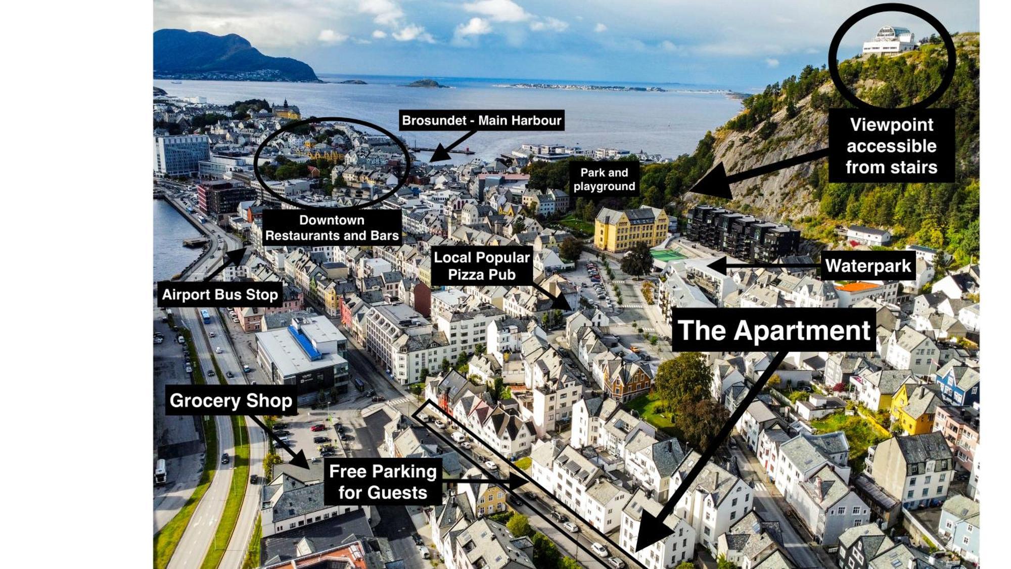 Two-Bedroom City Apartment With Fire Place, Free Parking And Fjordview Terrace - Calm And Central Ålesund Dış mekan fotoğraf